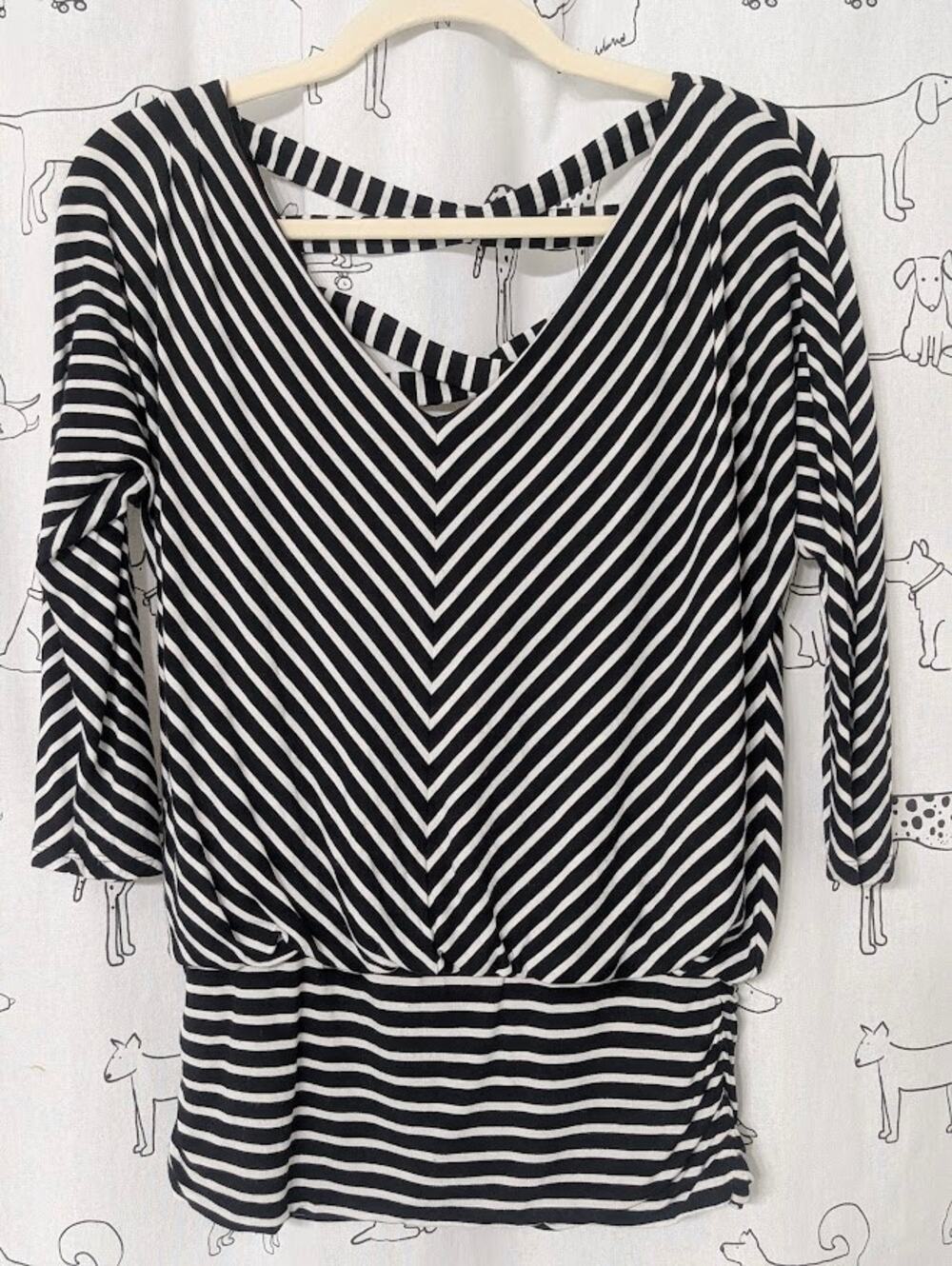 WHBM Top Womens S Black White Striped Criss Cross Minimalist 90s Parisian